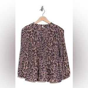 Adrianna Papell Georgette Pleated Polka Dot Blouse in Realistic Cheetah,…